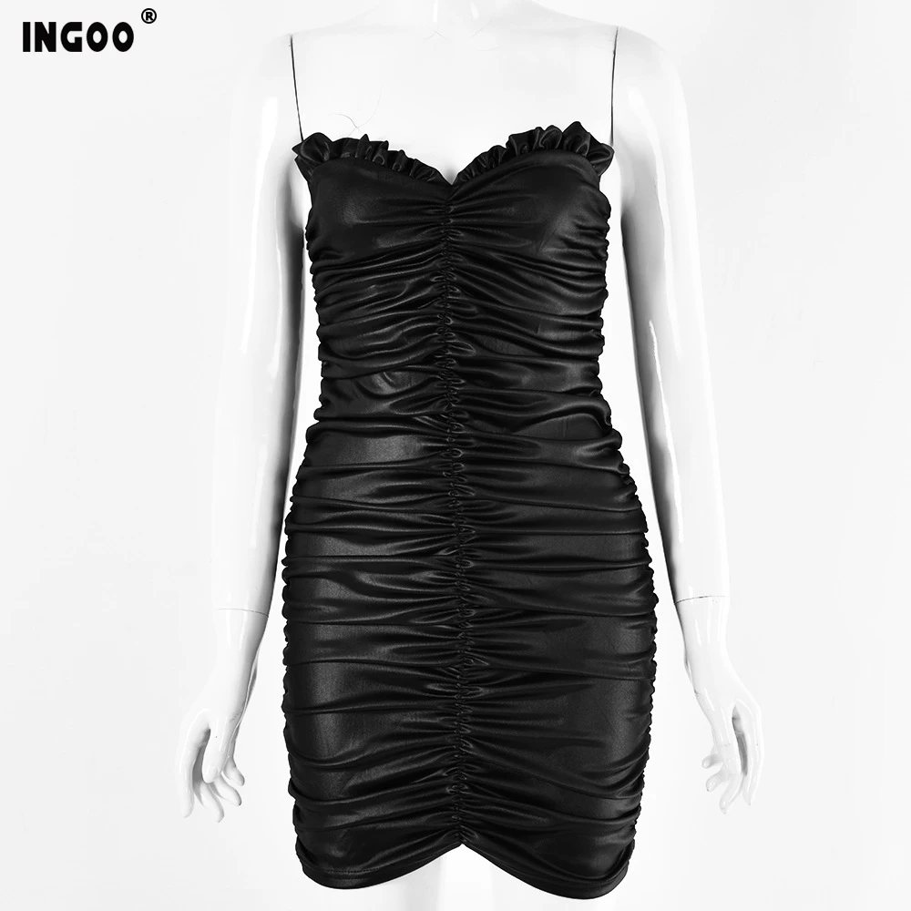 Женское Короткое платье карандаш из ПУ кожи без рукавов|Женские платья| |