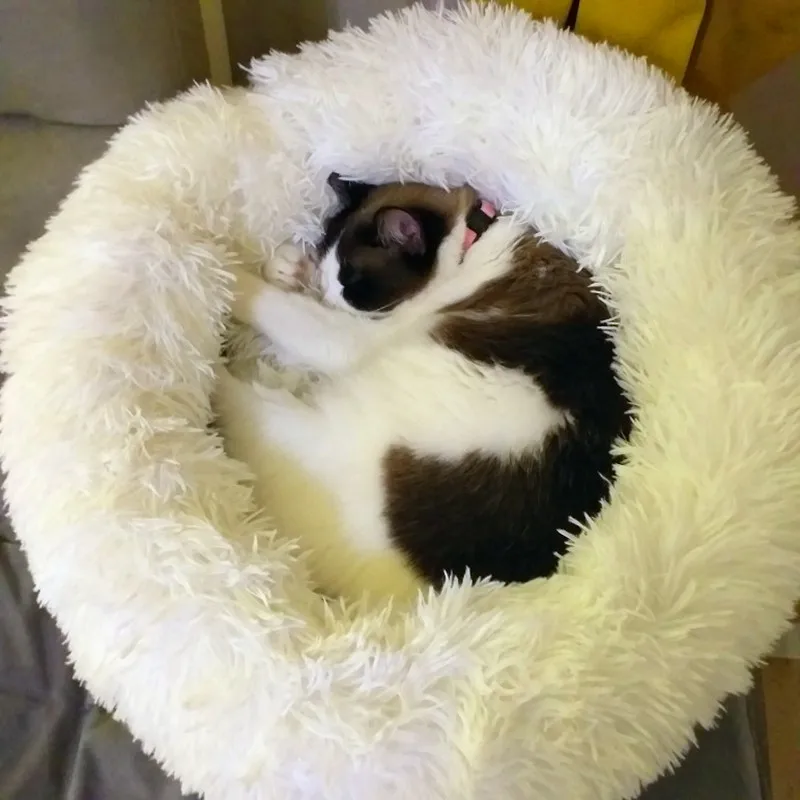 

Round Cat Bed Long Plush Dog Kennel Cats House Super Soft Cotton Mat Sofa For Dog Chihuahua Animals Pet Bed For Cat Dog Bed