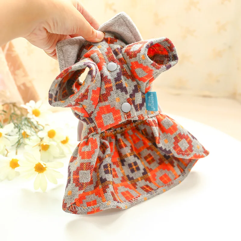 Ранняя осень платье принцессы для собак серая бабочка Бант шерстяная одежда