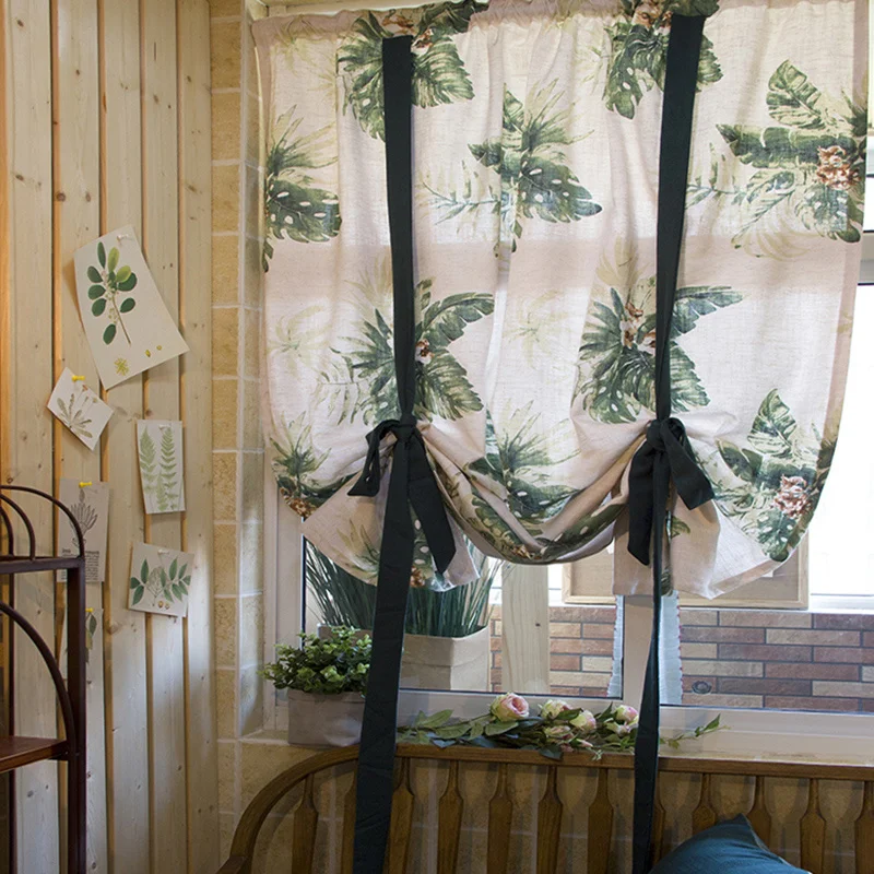 

Скандинавские зеленые геометрические подъемные занавески для растений в американском ретро стиле, занавески для кухонных дверей, перегоро...