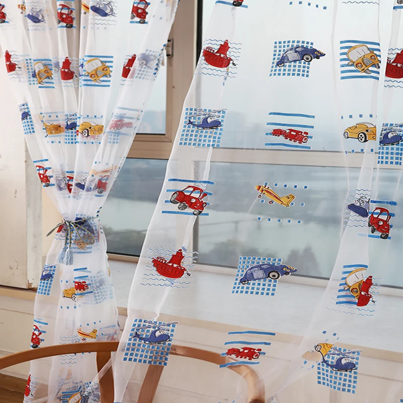 Детские автомобильные шторы с мультяшным рисунком полузатемняющие тюлевые для