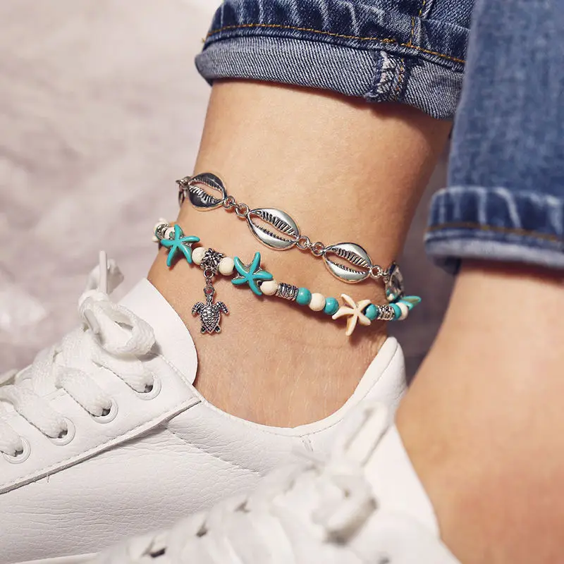 Океанские ювелирные изделия браслет на щиколотке антикварная зеленая ракушка