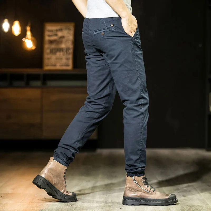 Брюки мужские повседневные хлопковые облегающие эластичные прямые штаны на
