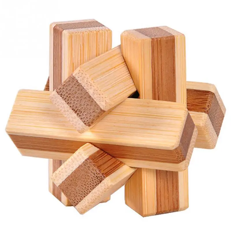 9PCS/SET Design IQ Brain Teaser Kong Ming Lock 3D Wooden Interlocking Burr Puzzles Game Toy Bamboo Small Size For Adults Kids | Игрушки и