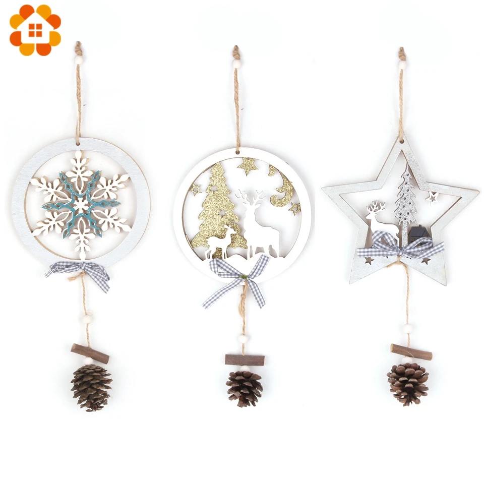 1 шт. креативные рождественские деревянные снежинки олень Pinecone Подвески