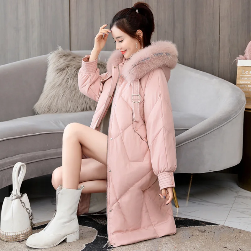 

2019 winter new style down jacket long style over knee white duck down women coat thickened fashion all match lady clothes