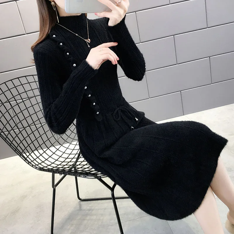 

Ladies sweaters slim elegant Turtleneck Elasticity dress warm thick women long pullover sweater dress 2020 fashion Fall/Winter