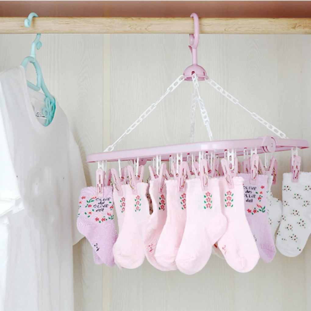 2 Pieces 32 Clips Folding Clothes Hanger Children Adults Dryer Windproof Socks Underwear Plastic Drying Rack | Дом и сад