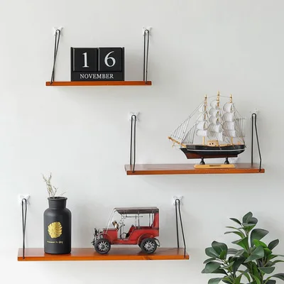 Железная деревянная декоративная настенная полка стеллаж для хранения