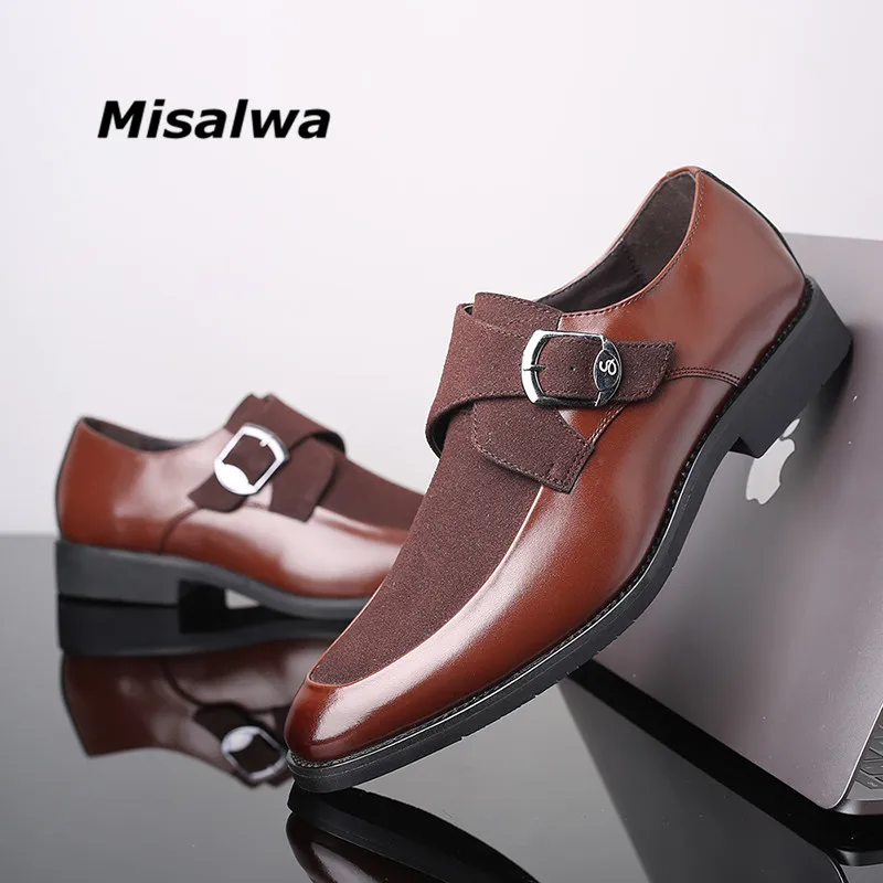 

Misalwa Big Size 38-48 Newest Leather Monk Strap Formal Loafers Italian Style Footwear With Buckles Male Leisure Dress Shoes