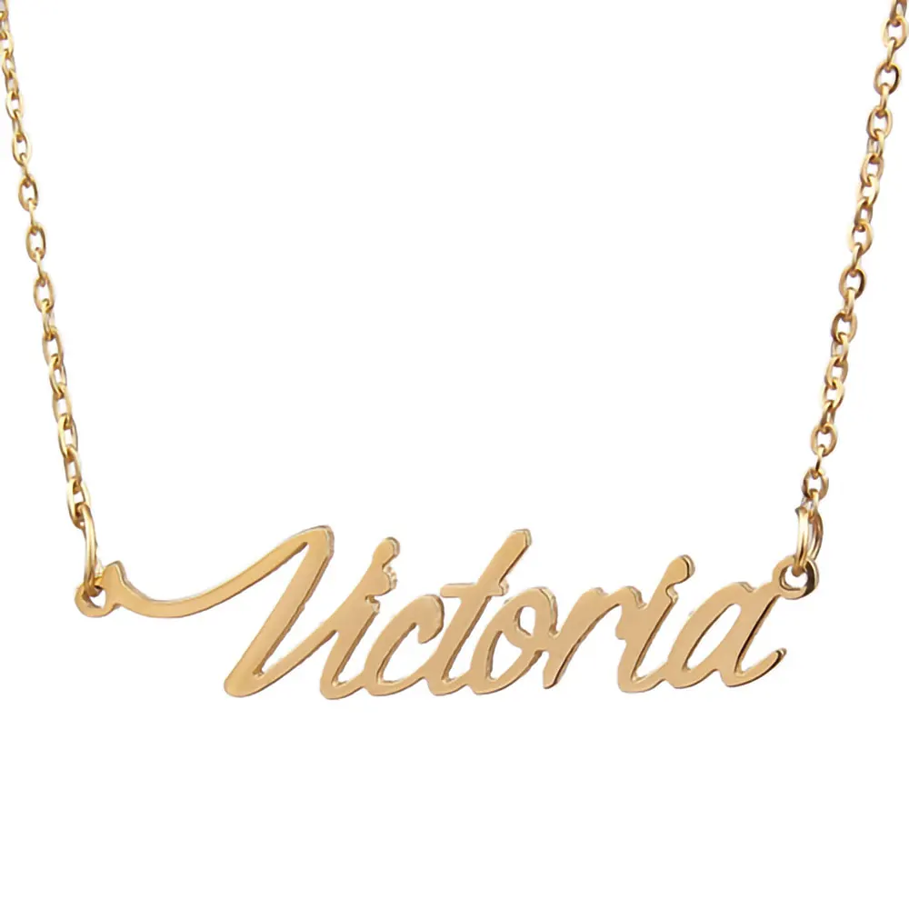 

Victoria Nameplate Necklace for Women Stainless Steel Jewelry Gold Plated Name Chain Pendant Femme Mothers Friends Gift