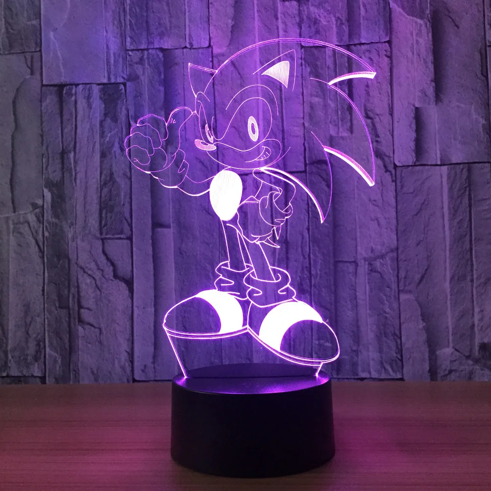 Modelo de figura de Sonic 3D, luz nocturna LED, l&aacute;mpara que cambia de 7 colores, figura de acci&oacute;n S&oacute;nica, decoraci&oacute;n de dormitorio, juguete, regalo de cumplea&ntilde;os para ni&ntilde;os-4