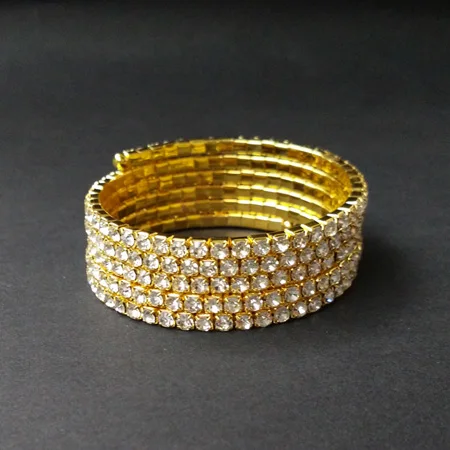 5rowGold TDQUEEN браслеты с серебряным покрытием Pulseiras браслет Кристалл Стразы многорядные Спираль браслет для женщин - Окраска металла: 5rowGold