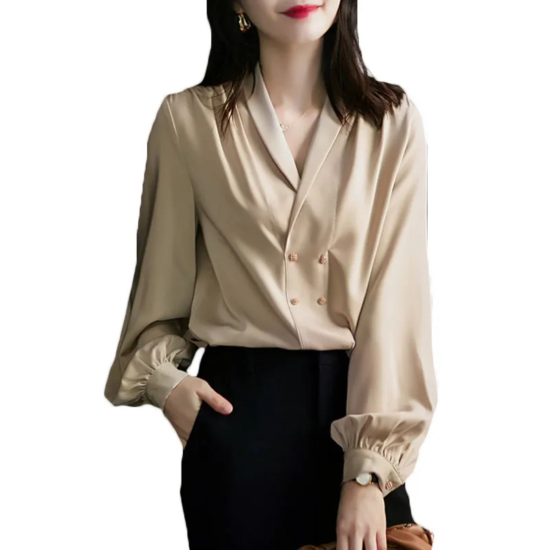 

2021 Spring Autumn Women's Shirt Tops, versatile Double-breasted Shirts Laydies Long Sleeve OL Blouse 38C