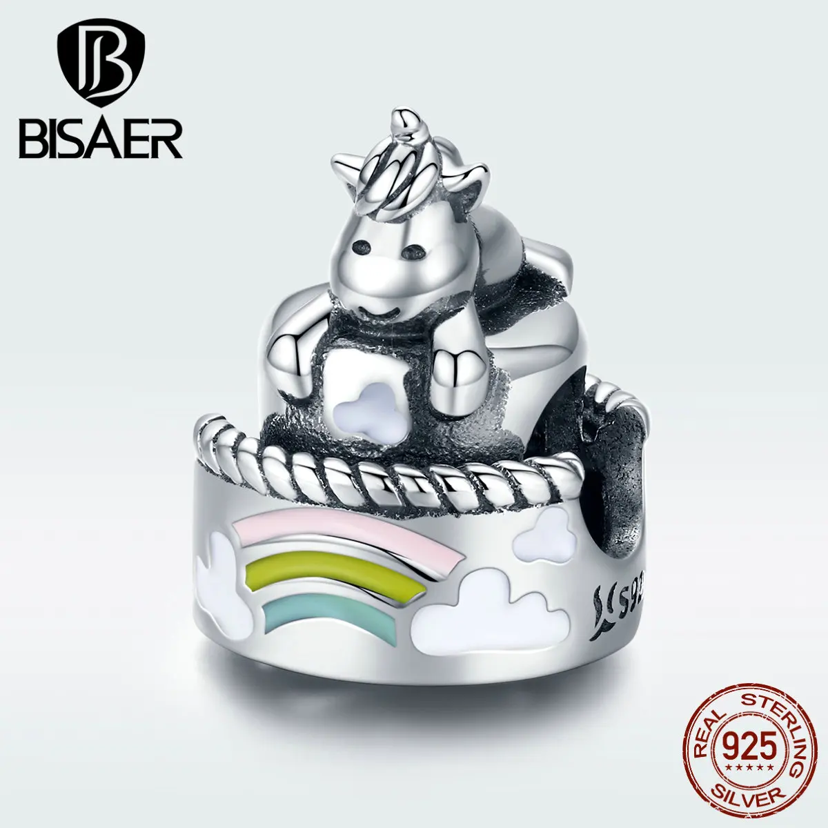 

Unicorn BISAER 925 Sterling Silver Birthday Cake Licorne Shape Beads Charms fit Girls Bracelets DIY Silver 925 Original Jewelry