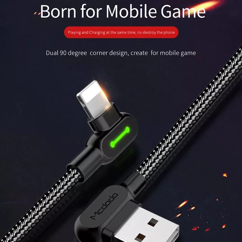 Mcdodo USB Cable iOS Fast Charging Data Cord For iPhone 12 11 Pro Max Xs 8 Macbook iPad 90 Degree Right Angle Phone Charge Line | Мобильные