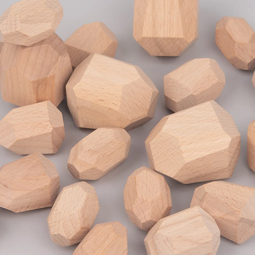 

Wooden Building Blocks Set Lightweight Natural Balancing Blocks Colored Wooden Stones Stacking Game Rock Blocks Educational Toy
