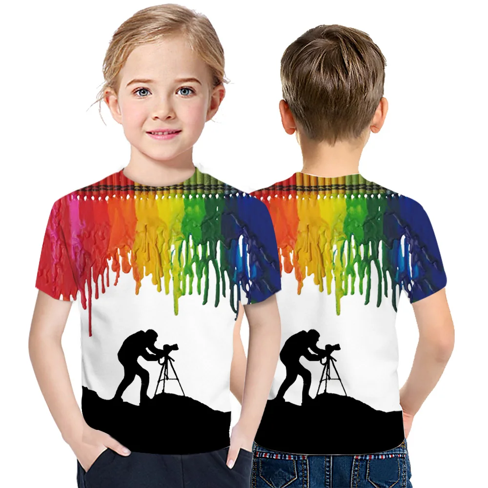 

Summer Individual ink painting new 3D digital printing children's T-shirt European and American oversize T-shirt boys and girls