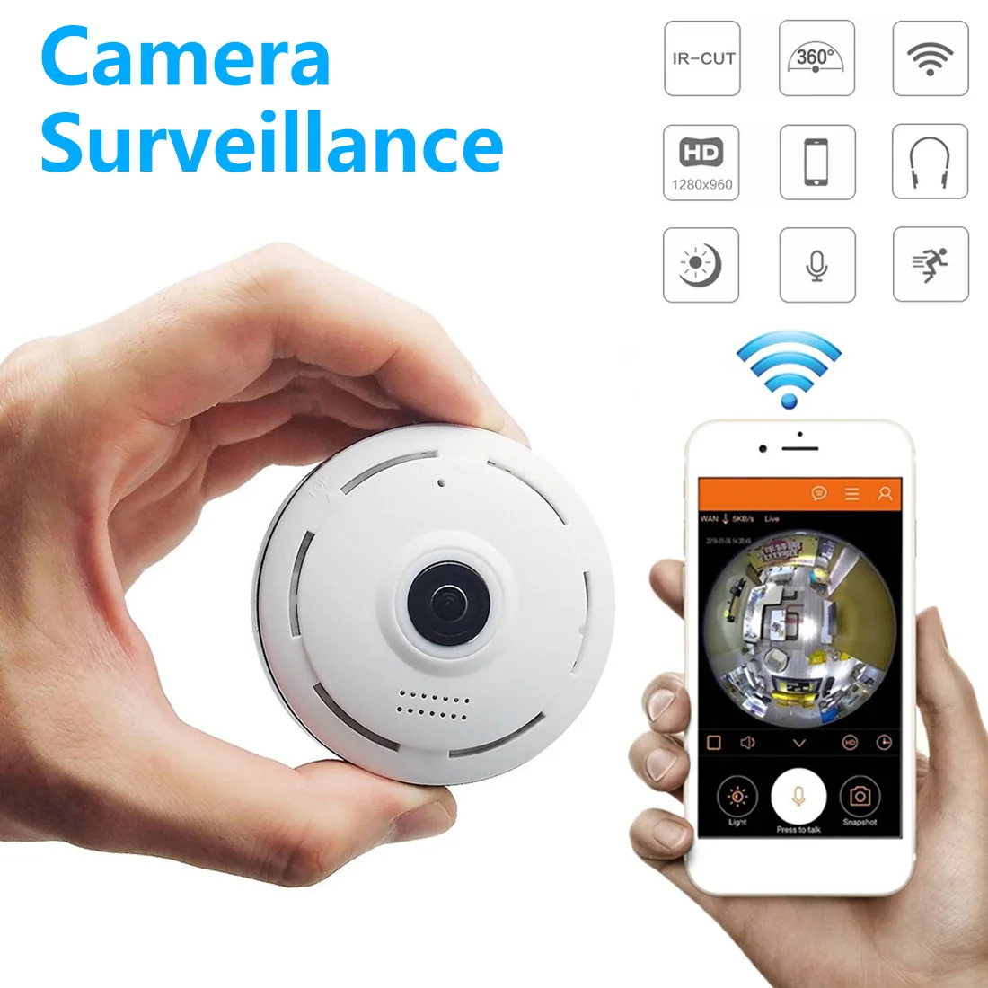 Мини Wi-Fi IP камера 960P 360 градусов панорамная PTZ беспроводная видеонаблюдения |