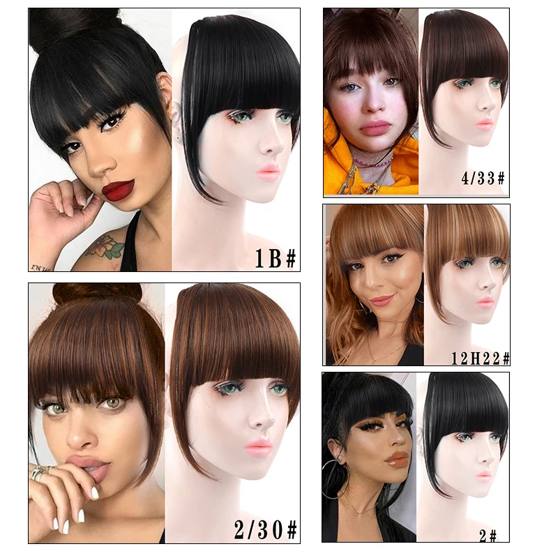 LUPU Women's Hair Short Straight Blunt Bangs Synthetic Natural Fake False Clip In Hairpieces For Black Heat Resistant Fiber |