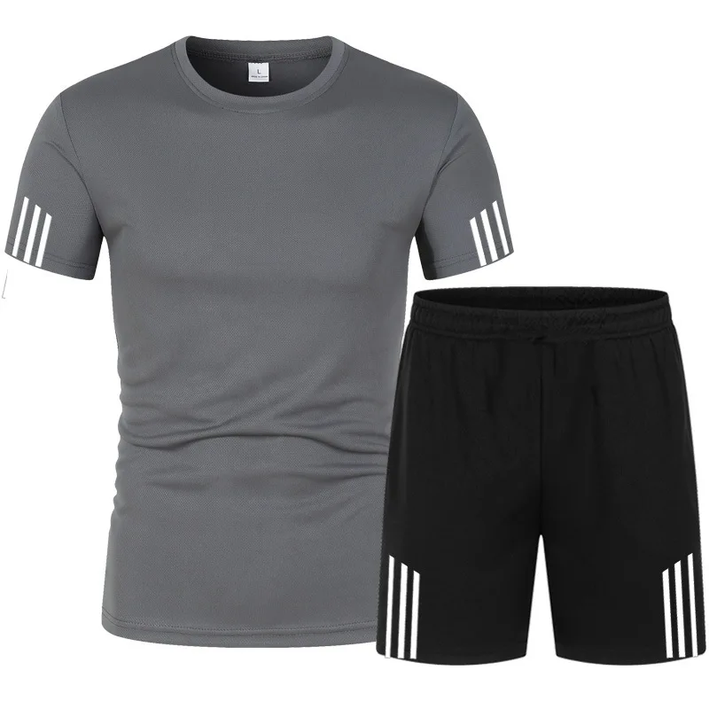 

Men's casual T-shirt, men's shorts, summer stripe running suit, men's sportswear, fitness suit, jogging suit 2021 latest men's s