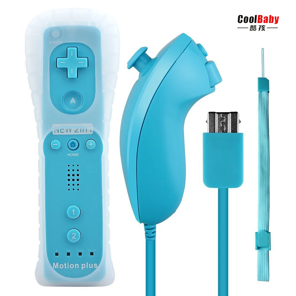 

For Nintend Wii Built-in Motion Plus Wii U Gamepad joystick+Silicone Case 2-in-1 Wireless Remote Controller+Nunchuk Control