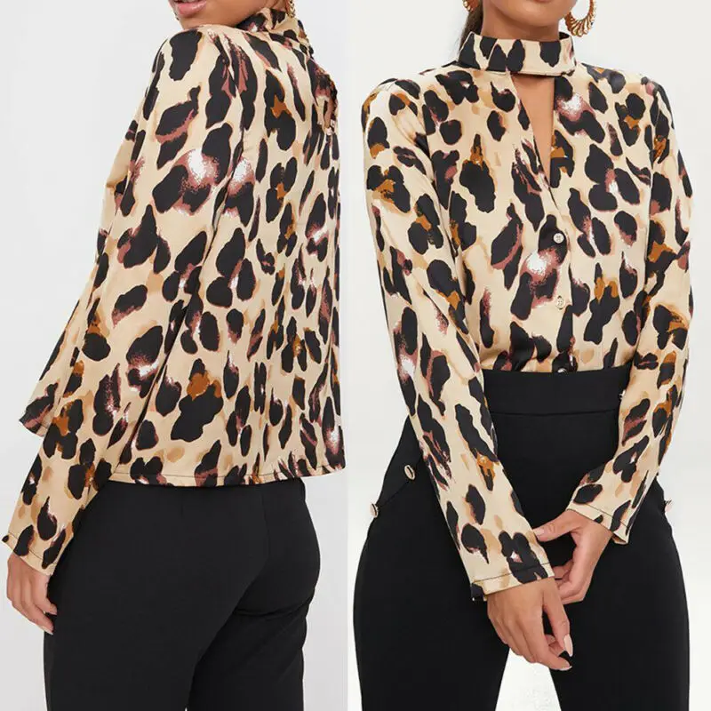 Новая Ранняя осень женские рубашки в леопардовой раскраске Повседневная