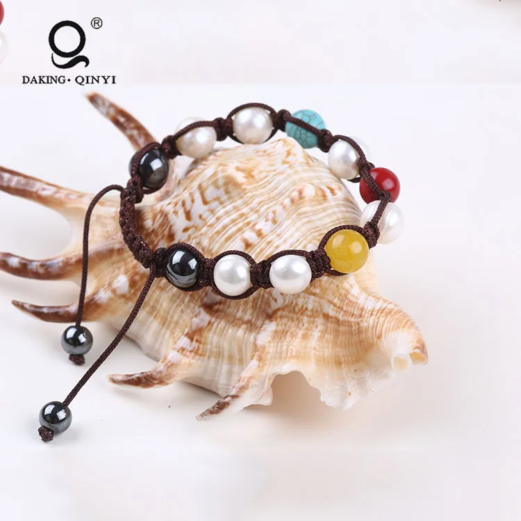 

Женские рождественские ювелирные изделия, регулируемые плетеные браслеты ручной работы из натурального камня