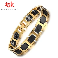 black ceramic magnetic stainless steel men bracelets germanium health energy hand link bangles gold color bracelet male