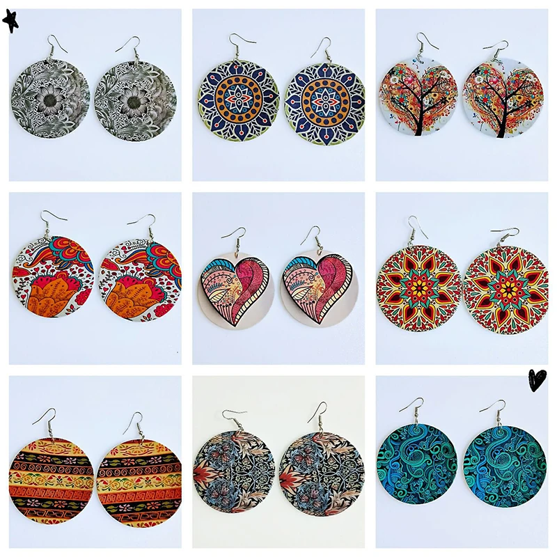 Разноцветные Круглые деревянные подвесные серьги в этническом стиле модные