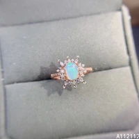fine jewelry 925 sterling silver inlaid with natural gem womens classic lovely flower white opal adjustable ring support detect
