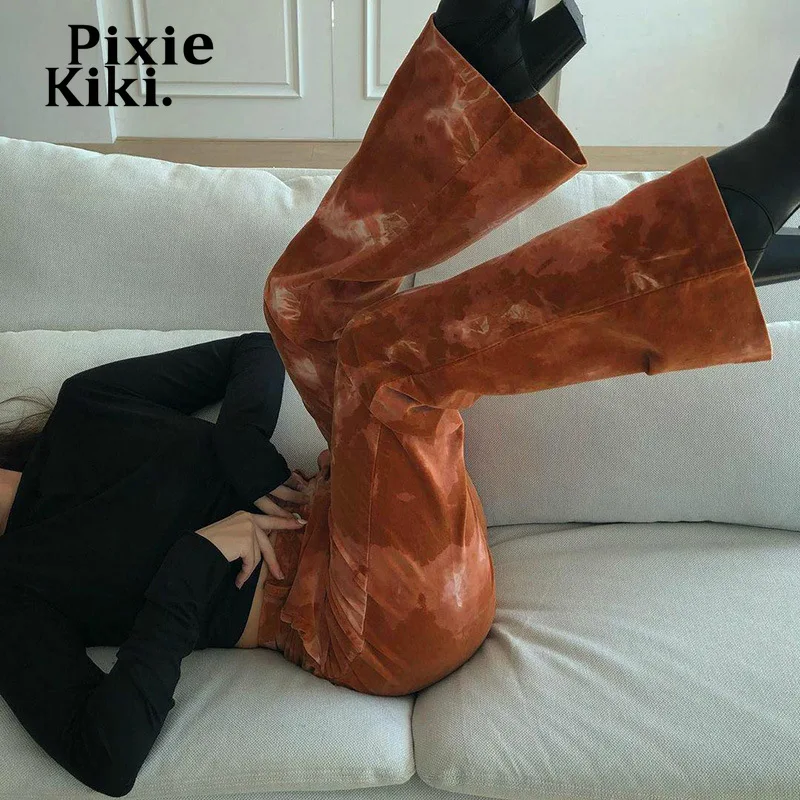 

Винтажные расклешенные брюки PixieKiki, с завышенной талией, Y2k, в стиле гранж, одежда для хиппи, коричневые брюки, P76-EZ32