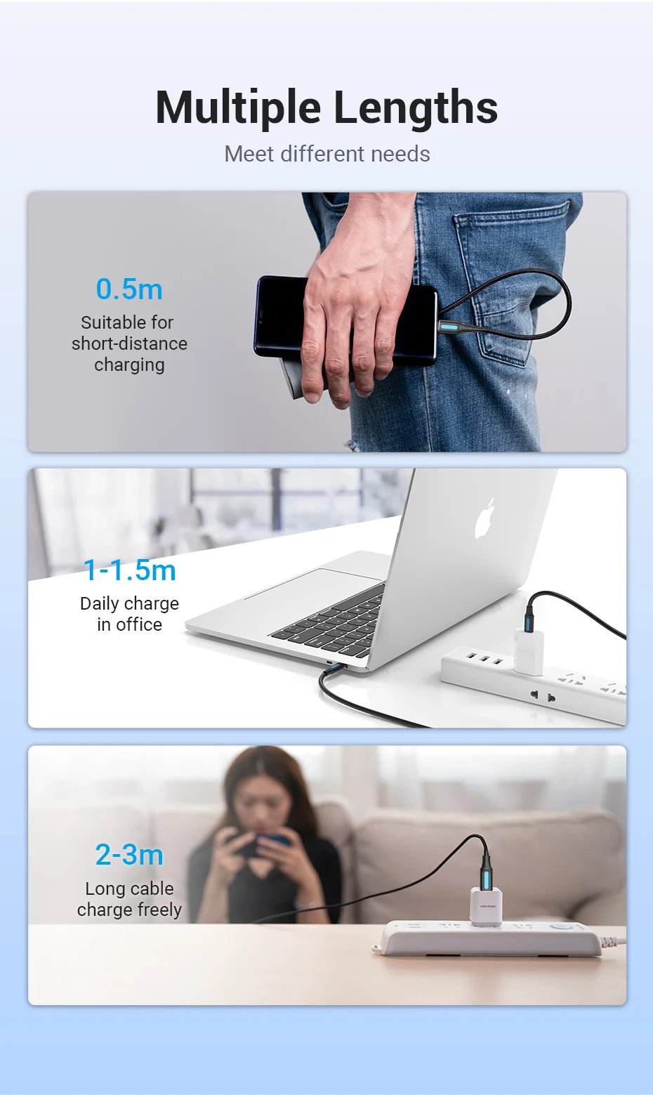 Vention USB C to USB Type C Cable PD 60W QC4.0 Fast Charger Data USB-C Cable for Macbook Samsung S20 Xiaomi 10 Pro USBC Cable 3m