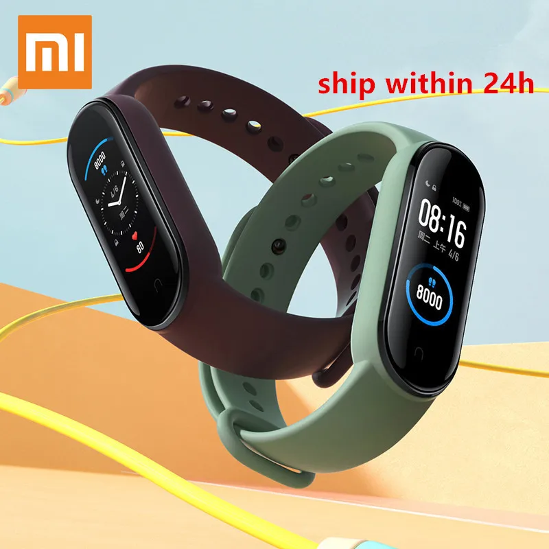 В наличии умный Браслет Xiaomi Mi Band 5 Смарт браслет 1 &quotAMOLED цветной экран монитор