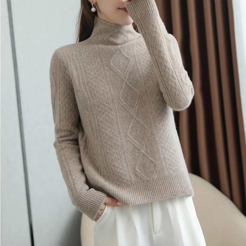 

LONGMING 100% Merino Wool Turtleneck Sweater Women Pullover Winter Warm Knitting Sweater Jumpers Jersey Female Knit Tops Solid