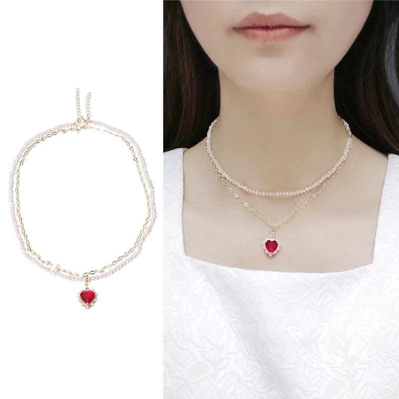 

Ожерелье из жемчуга с красным сердцем и пресноводным жемчугом, 2 шт./лот