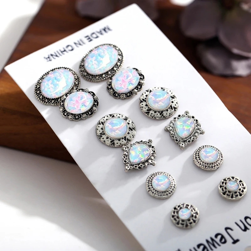 6 пар/компл. Белый огненный опал серьги штифты серьги-подвески в форме капли