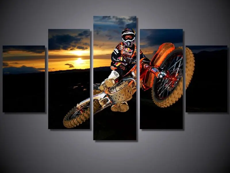 

5 Panels Motor Sports Motocross Poster Canva Painting Living Room Decor Drifting Landscape Picture for Home Decor No Framed