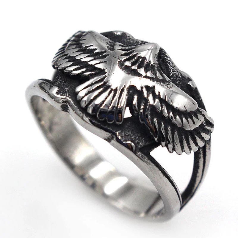 

Rings for Men Stylish Titanium Steel Jewelry Simple Little Flying Eagle Ring Rock Band Punk Vintage Style Accessories