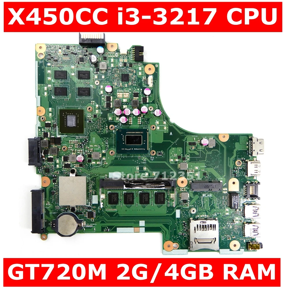 

X450CC Motherboard i3-3217 CPU GT720M 2GB 4G RAM For ASUS X450 X450C X450CC Laptop mainboard X450CC Mainboard Test 100% OK