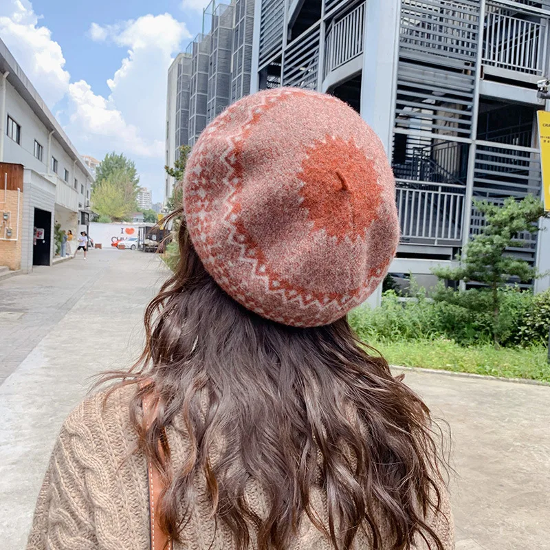 Женский Стильный берет в богемном стиле осенне зимняя шерстяная восьмиугольная