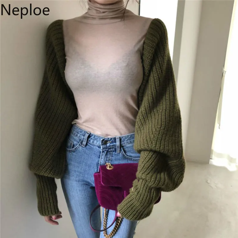Neploe Autumn New 2020 Loose Bat Cardigans Sweater Women Sexy Open Back Lace Up Pull Femme Coat Hollow Out V Neck Thick 46929 |