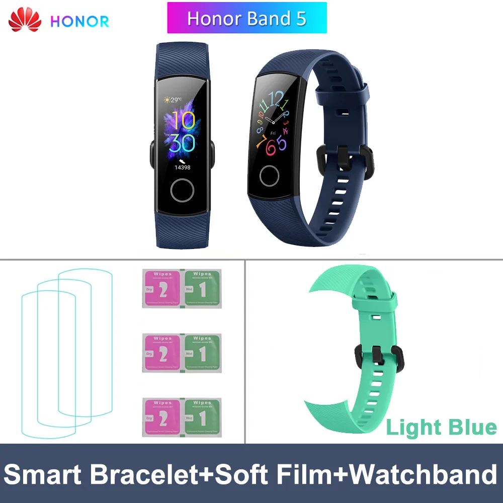 Blue add LBlue Strap HONOR Band 5 фитнес умный Браслет мониторинг сердечного ритма 5 АТМ водонепроницаемый плавающий Bluetooth 4,2 смарт часы наручные часы - Цвет: Blue add LBlue Strap