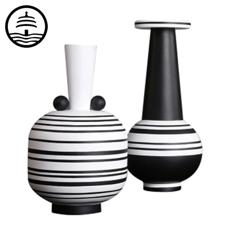 

Bao Guang Ta Nordic Creative Black And White Striped Resin Vase Home Decor Living Room Dining Table Flower Arrangement A2476