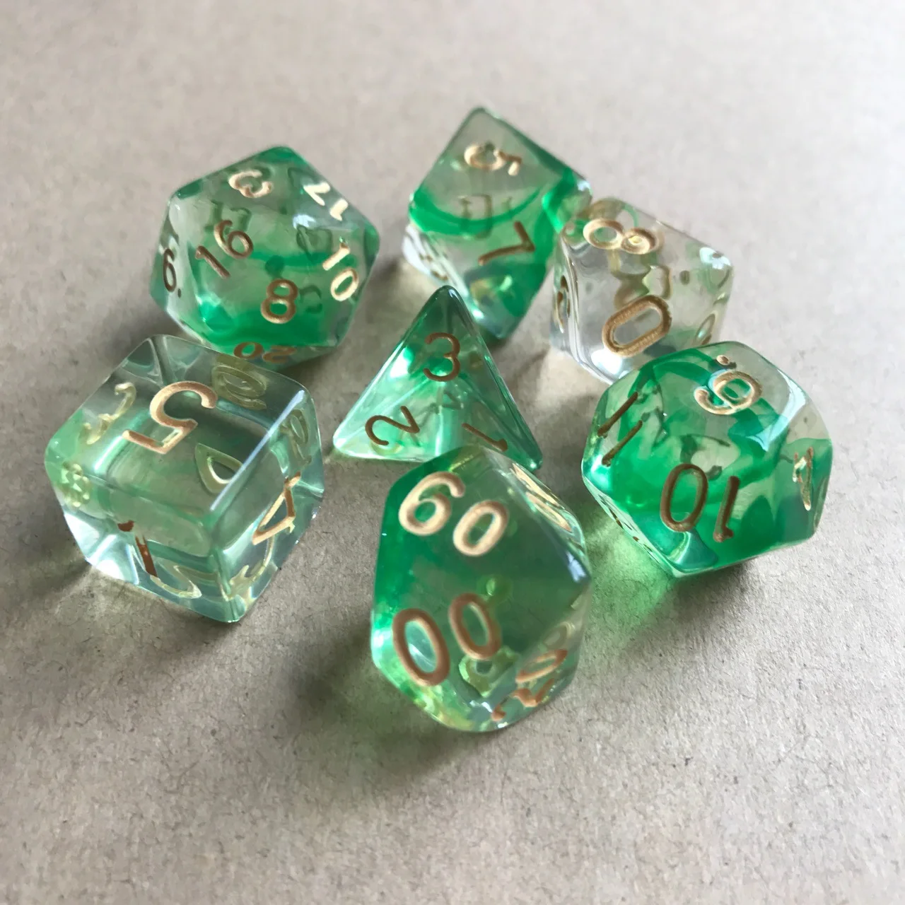 7 шт./лот, набор кубиков D4, D6, D8, D10, D10%, D12, D20, красочные прозрачные многогранные кубики для настольной игры, Набор кубиков TRPG