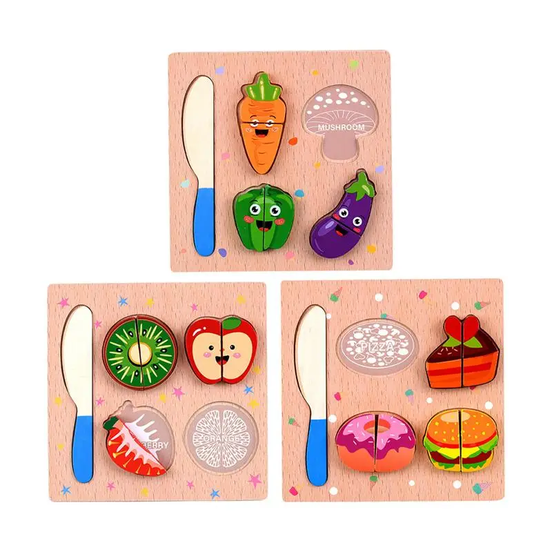 

3Pcs Montessori Wooden Puzzles Hand Grab Boards Toys Tangram Jigsaw Baby Educational Toys Cartoon Fruits 3D Puzzle