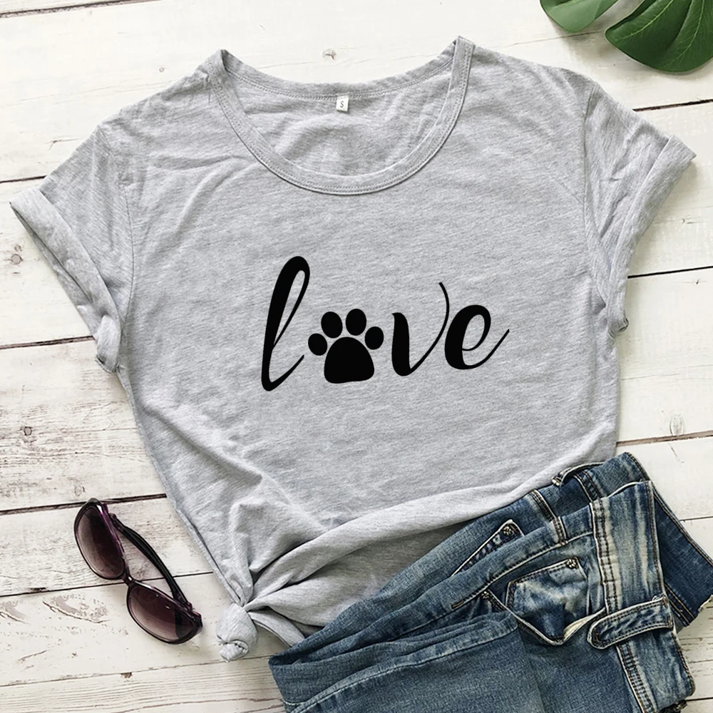Kawaii Paw Love женские рубашки эстетические забавные Собаки Кошки Любовник футболка