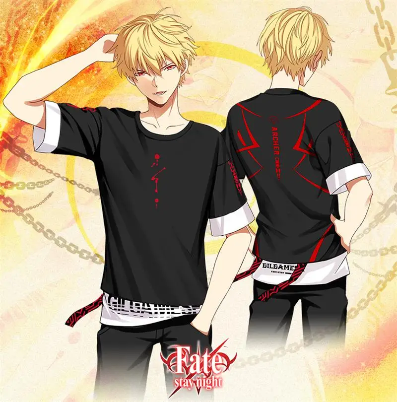 Аниме Fate/stay night Gilgamesh Косплей Летние повседневные футболки с коротким рукавом