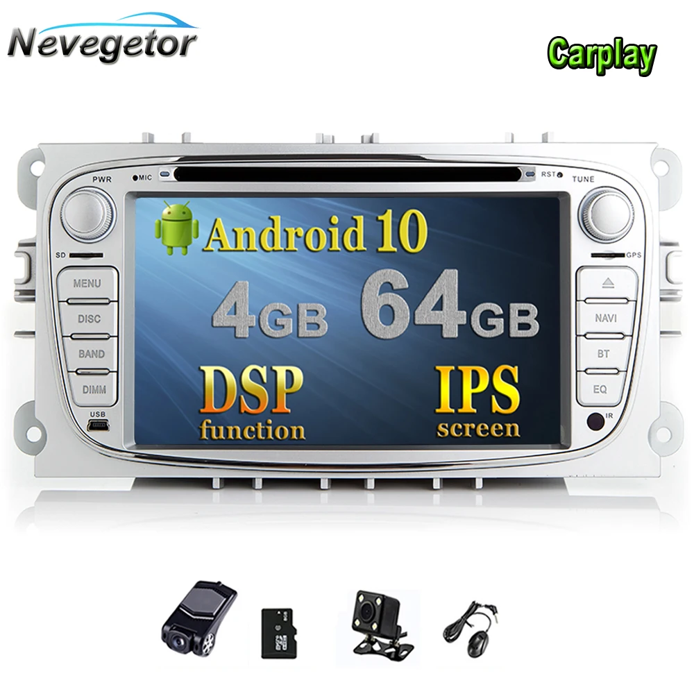 IPS экран Android 10 автомобильный DVD мультимедийный плеер GPS для Ford Mondeo Focus S/C Max Galaxy Kuga с
