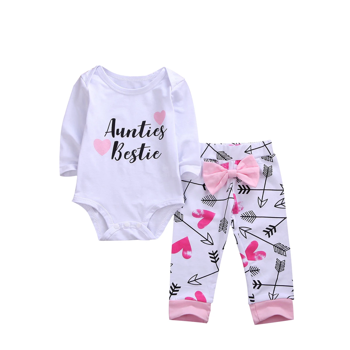 

Newborn Girls Clothes Set White Baby Girls Bodysuit Tops Tie Pants Baby Girls Valentine's Day Set
